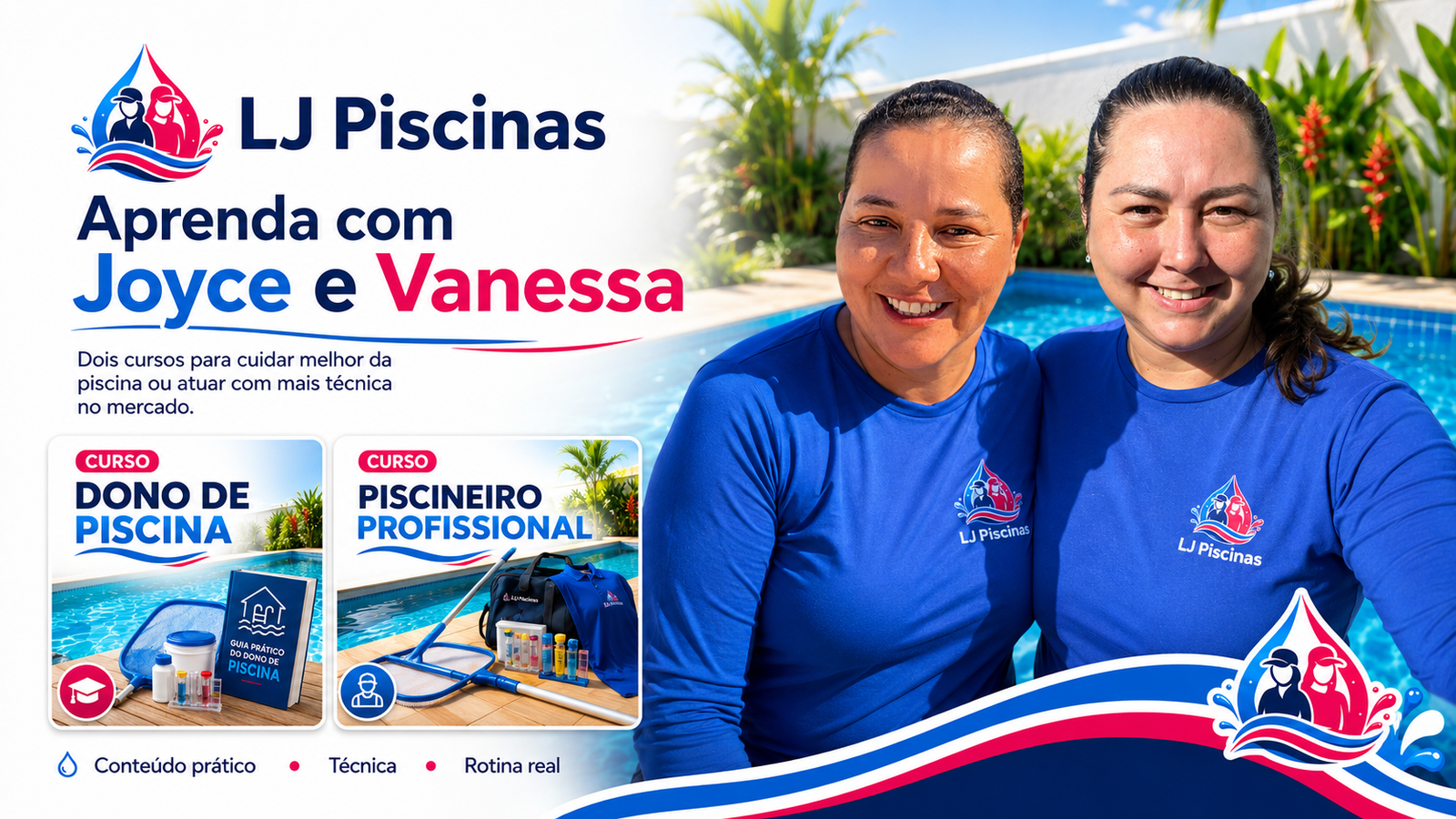 Cursos LJ Piscinas apresentando os cursos online